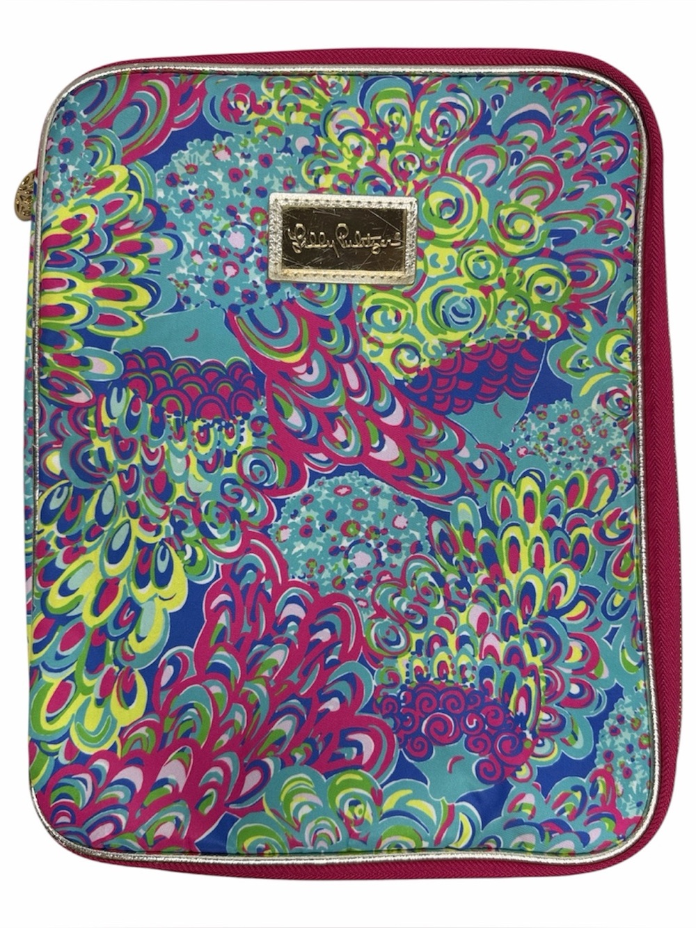 LILLY PULLITZER “Peacock” Print Laptop iPad Case Cover Sleeve Gold Teal Pink